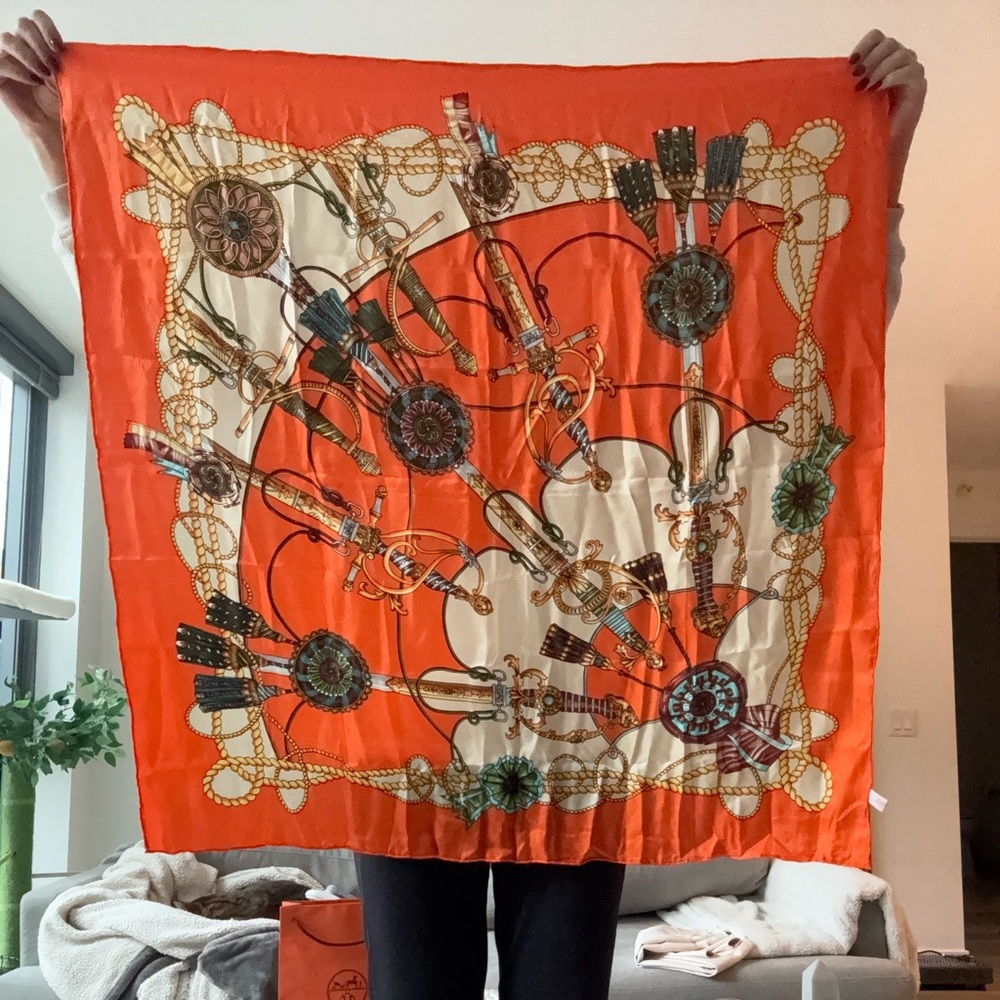 Hermes Orange and Cream Scarf